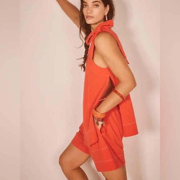 NWOT Free People Strada One-Shoulder Short Set in Cherry Tomato size XS - Picture 2 of 5